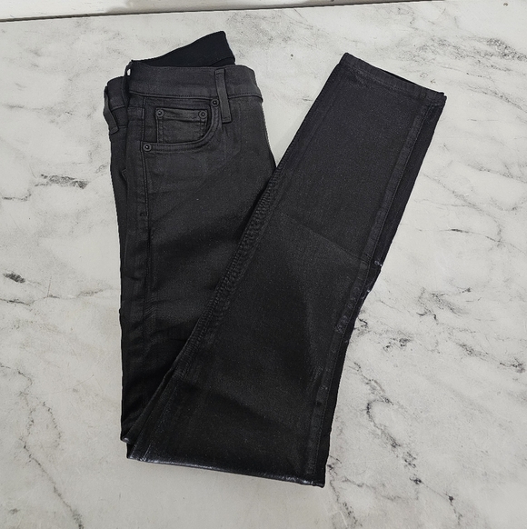 AGOLDE High Rise Skinny Ankle Black Wax Coated Denim jeans 27 Preowned - Picture 4 of 10
